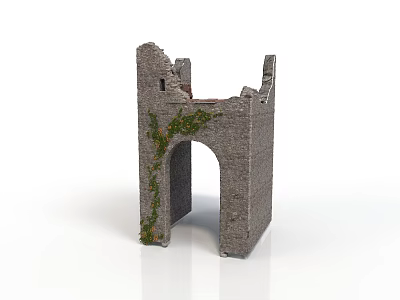 Ancient Medieval Stone Tower Ruins Featuring Archway And Climbing Ivy 3d model