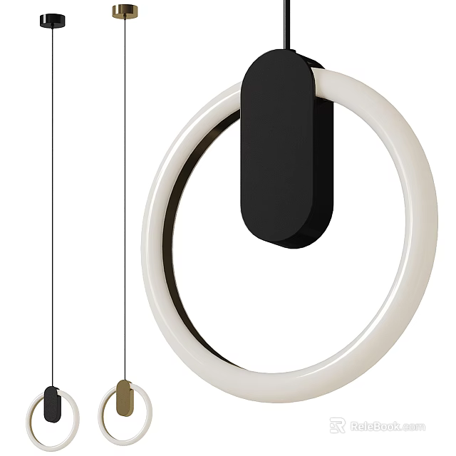 Modern White Circular Chandelier With Black Accent And Metallic Pendant Design 3d model 