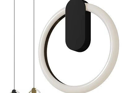 Modern White Circular Chandelier With Black Accent And Metallic Pendant Design 3d model