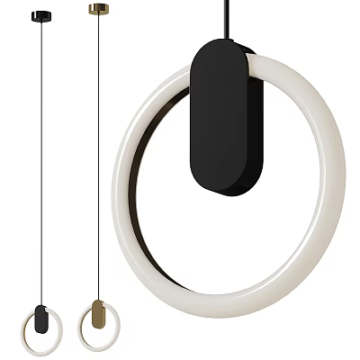 Modern White Circular Chandelier With Black Accent And Metallic Pendant Design 3d model