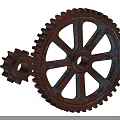 Rustic Metal Hardware Tools Gears Large And Small On Black Background Vintage Design 3d model