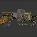 Decorative Scene Components With Bookshelves Stone Statues Stone Stacks And Wooden Bench