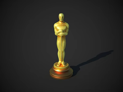Golden Human Figure Sculpture With Crossed Arms On Round Base 3d model