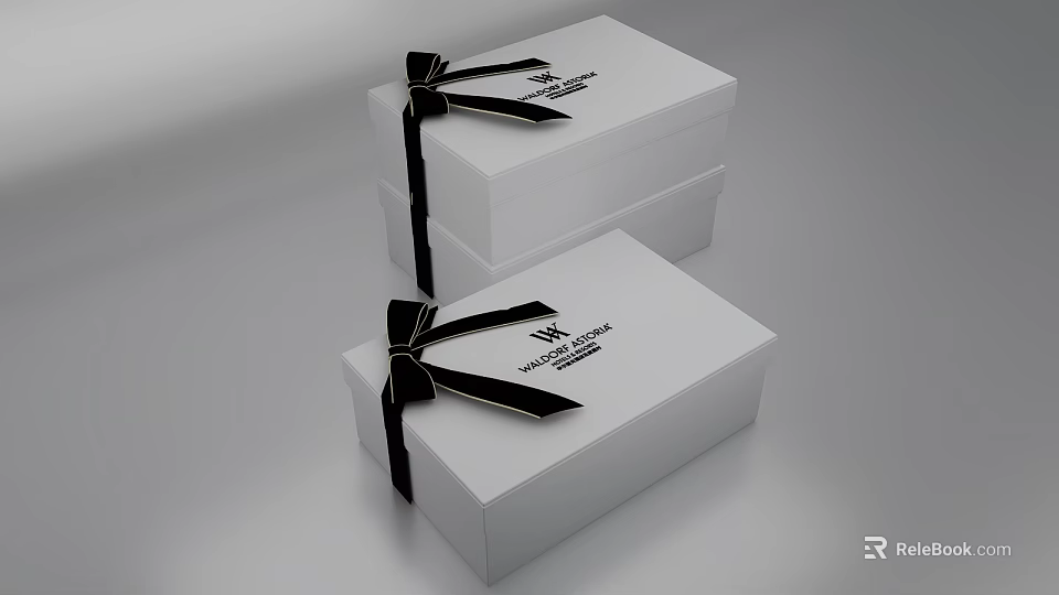 Elegant Jewelry Ornament Combination with White Gift Box and Black Bowknot Decorative Set 3d model 
