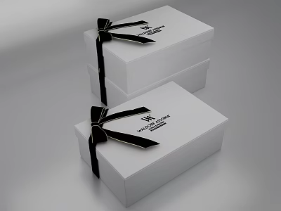 Elegant Jewelry Ornament Combination with White Gift Box and Black Bowknot Decorative Set 3d model