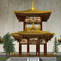 Tang-style double-decker pavilion 3d model