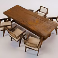 Rustic Wooden Dining Table Set With Armchairs And Upholstered Seats In Natural Tones
