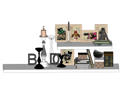 Decorative Ornament Set With Candlesticks Photo Frames Books And Letter Decor 3d model