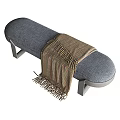 Gray Fabric Sofa Bench With Metal Legs And Plaid Throw Blanket