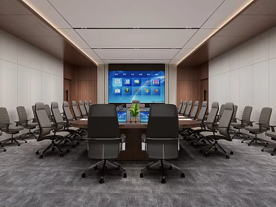 Modern Conference Room Interior With Long Table Ergonomic Chairs And Large Screen 3d model