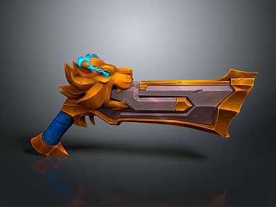 Mythical Dragon Themed Weapon With Orange Purple Blade And Blue Glowing Accents 3d model