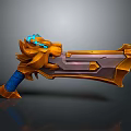 Mythical Dragon Themed Weapon With Orange Purple Blade And Blue Glowing Accents