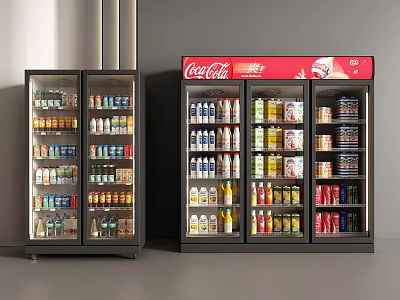 Coca Cola Branded Commercial Beverage Refrigerators Stocked With Various Drinks 3d model