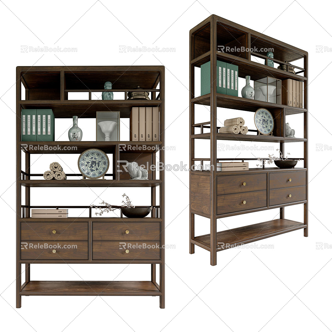 New Chinese-style Antique Shelf Decorative Cabinet 3d model