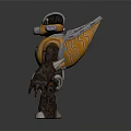 3D Model Of Creature Character With Golden Armor Masked Head White Claws And Spiked Back
