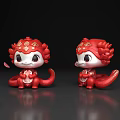 Two Piece Cute Red Dragon Decorative Ornament Set With Golden Accents For Home Decor