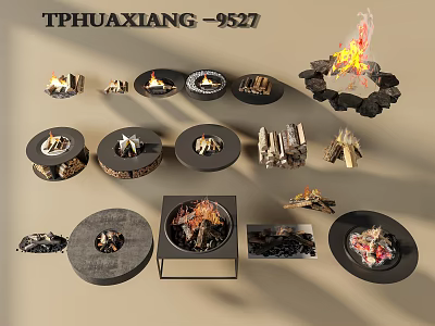 Various Stylish Fire Pit Designs With Different Decorative Styles And Materials 3d model