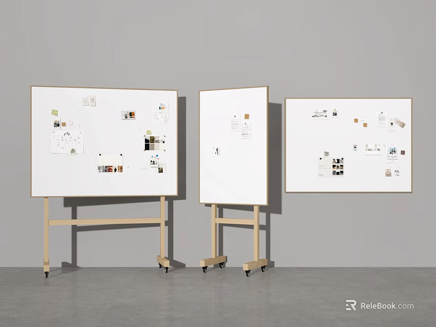 Three Mobile Whiteboards With Charts And Stickers In Studio Display Setting 3d model 