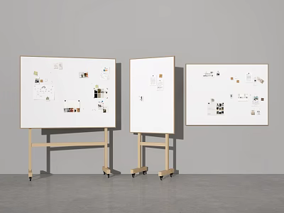 Three Mobile Whiteboards With Charts And Stickers In Studio Display Setting 3d model