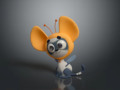Cute Cartoon Game and Movie Character with Big Orange Ears Blue Body and Antennae 3d model
