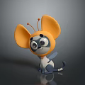 Cute Cartoon Game and Movie Character with Big Orange Ears Blue Body and Antennae