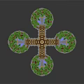 Fantasy Floating Islands Model With Green Trees Brown Bridges Blue Ponds And Rocky Bases