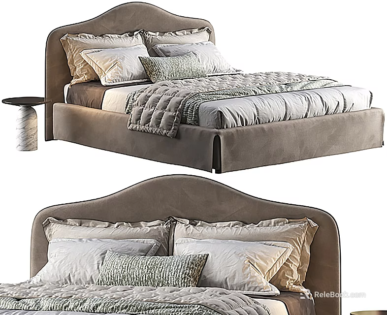 Upholstered Double Bed Design With Multiple Soft Pillows And Layered Comforter 3d model