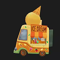 Colorful Ice Cream Truck With Large Cone On Top And Decorative Dessert Patterns