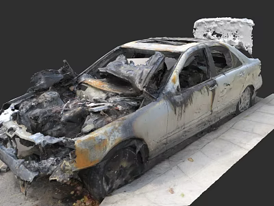 Burned Car With Scorched Body Broken Windows And Damaged Interior On City Street 3d model