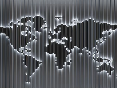 Artistic Linear Black And White World Map Outline Sculpture Carving 3d model