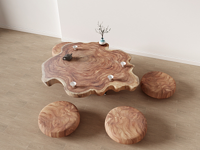 New Chinese root carving tea sea tea table and chair combination 3d model