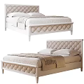 Elegant White Double Bed With Tufted Headboard And Linen Bedding 3d model