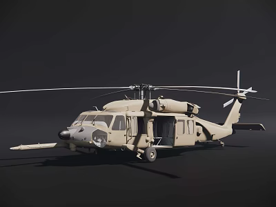 Military Transport Helicopter With Beige Body Rotor Blades Open Door And Tail Rotor 3d model