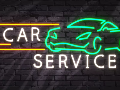 Neon Decorative Lights for Car Service with Brick Wall Background 3d model