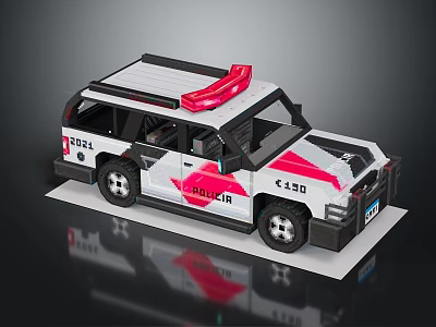 Building Block Police Car Model With White Body Red Accents And SUV Design 3d model