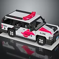 Building Block Police Car Model With White Body Red Accents And SUV Design