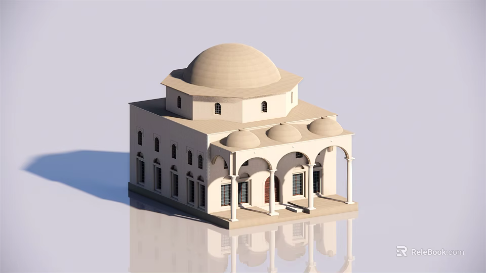 Ancient Architecture With Central Dome Small Domes Arched Doors And Columns 3d model