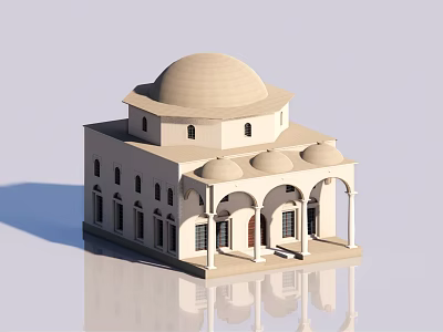 Ancient Architecture With Central Dome Small Domes Arched Doors And Columns 3d model