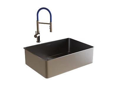 Modern Black Stainless Steel Kitchen Sink With Blue Handle Faucet 3d model