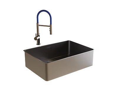 Modern Black Stainless Steel Kitchen Sink With Blue Handle Faucet 3d model