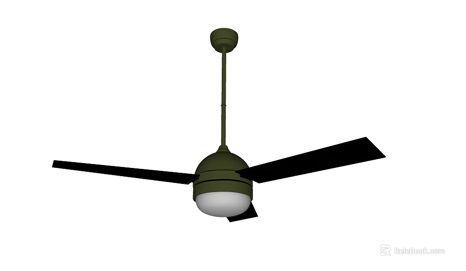 Modern Ceiling Air Conditioning Fan With Black Blades Green Housing And White Light 3d model 