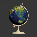 Detailed Decorative Globe With Golden Stand Base And Colorful Land Ocean Surface