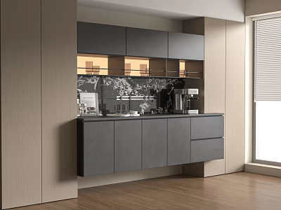 Sleek Modern Sideboard Cabinet With Dark Gray Finish Drawers Doors And Wooden Floor 3d model