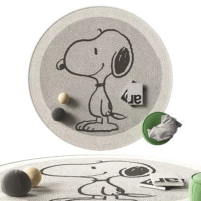Cute Round Carpet with Snoopy Character Design and Decorative Balls for Kids Play Area 3d model