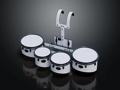 Complete White Drum Set With Black Rims And Metal Stand For Music Performance 3d model