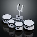Complete White Drum Set With Black Rims And Metal Stand For Music Performance