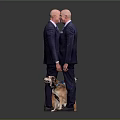 Man In Formal Suit Standing With Dogs In Front And Back Views