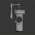 Industrial Mechanical Device Made Of Silver Metal Featuring Circular Top Multiple Holes And Control Lever