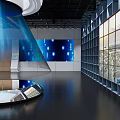 Modern Exhibition Space Interior With Central Cone Installation And Digital Wall Displays 3d model