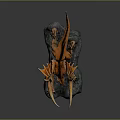 Orange Dragon Game Movie Character With Long Fangs Wings And Spikes Perched On Rock